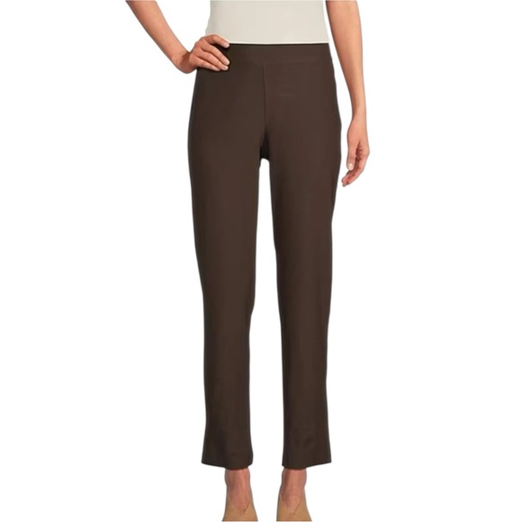 Eileen Fisher Slim Ankle Pants Medium Brown Stretch Crepe Pull-On Straight Leg - Picture 1 of 12